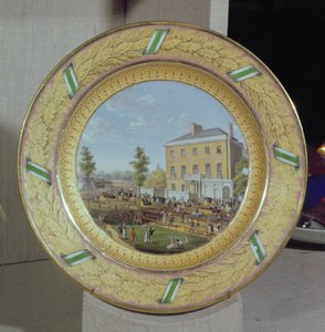 Meissen-lautanen, koristeltu kohtauksella Apsley Housesta, n. 1818 (posliini)