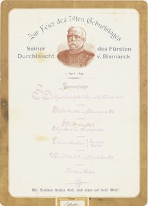 Menu prinssi von Bismarckin 79-vuotispäivän juhliin 1. huhtikuuta 1894 tekijältä German School