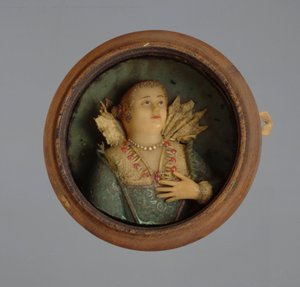 Pienoismuotokuva, n. 1600 (vaha, lasi ja puu)