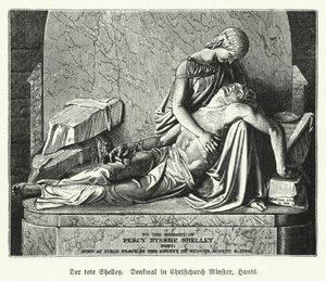 Monumentti englantilaiselle runoilijalle Percy Bysshe Shelleylle, Christchurch Priory, Dorset (litho) tekijältä German School