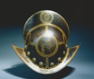 Morion Saksin vaaliruhtinas Christian I:n valtionkaartista, Nürnbergistä, n. 1580–1591 (etsattu ja kullattu ruosteinen teräs) tekijältä German School