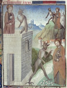 Ms Hunter 36 f.110r The Three Scenes of Temptation, Vita Christi, Ludolf of Saxony, n. 1300-7778 tekijältä German School