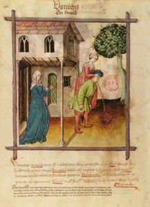 Ms Lat 9333 fol.96v Mies oksentaa, yhtiöltä Tacuinum Sanitatis tekijältä German School