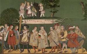 Muusikot Augsburgista, Saksasta, soittavat Geschlechtertanzin tanssijoille, 1520 tekijältä German School