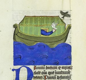 Nooa vapauttaa Kyyhkynen ja korpin, De Rerum Natura - Rabanus Maurus, n. 1425 (guassi vellumissa) tekijältä German School