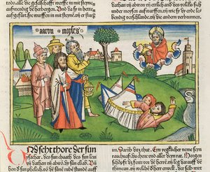 Numero 16 32 Maa nielee kapinalliset Datanin ja Abiramin, Nürnbergin Raamatusta (Biblia Sacra Germanaica) (värillinen puupiirros)