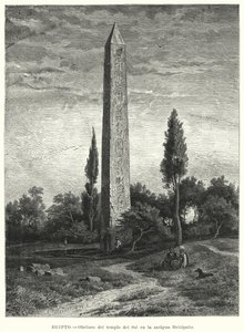Muinaisen Egyptin auringontemppelin obeliski Heliopoliksessa (litho) tekijältä German School