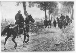 Otto von Bismarck ja Napoleon III tapasivat Chaussee von Doncheryssa 2.9.1870 (kaiverrus) tekijältä German School
