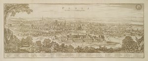 Panoraamanäkymä Pariisiin vuonna 1620, Martin Zeillerin (1589-1661) Topographia Galliaesta, julkaistu 1655 tekijältä German School