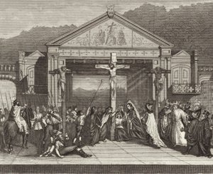 Passion play Oberammergau, Baijeri, Saksa. Kuva Bilder-Atlasista (kaiverrus) tekijältä German School
