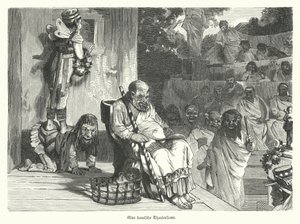 Komedian esitys antiikin Kreikan teatterissa (kaiverrus) tekijältä German School