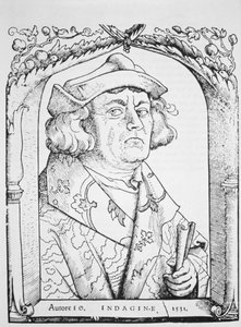 John of Indaginen muotokuva Hans Baldung Grienin mukaan, Ioannes ab Indaginen Chiromantiasta, Strasburg 1531, kuvitettu History of Magicissa, julkaistu 1800-luvun lopulla tekijältä German School