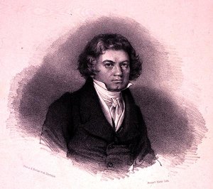 Ludwig van Beethovenin (1770-1827) muotokuva, kaiverrus Faustin Herr (litho) tekijältä German School