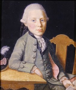 Muotokuva istuvasta nuoresta miehestä, jolla on kirje, n. 1750 (guassi paperille) tekijältä German School
