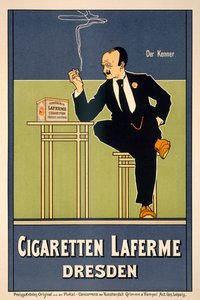 Laferme Cigarettes -juliste, kustantaja Grimme  Hempel, Leipzig (värilitografia). tekijältä German School