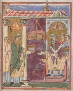 Sacerdote apresentando um livro [a Santo Agostinho?] finlandês tekijältä German School