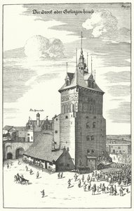 Julkinen ruoskiminen Danzigissa 1600-luvun lopussa (kaiverrus) tekijältä German School