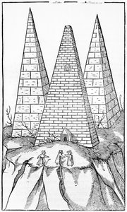 Egyptin pyramidit, kuvitus Cosmographie Universellesta, kirjoittaja Sebastien Munster (1488-1552) Basel, julkaistu 1554 tekijältä German School