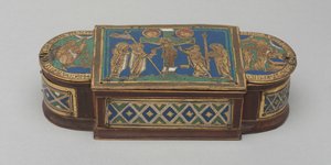Pyx, n. 1170-1180 (kullattu kupari, champlevé ja cloisonné emali, puuydin (moderni)) tekijältä German School