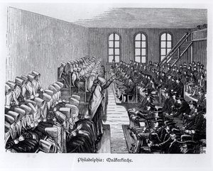 Quaker Meeting, Philadelphia, Hesse-Warburgin teoksesta "Nord Amerika", 1888 tekijältä German School