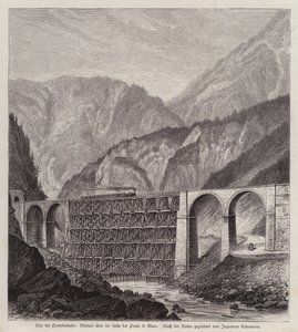 Rautatien maasilta Fella-joen yli Ponte di Murossa, Friulissa, Italiassa (kaiverrus) tekijältä German School