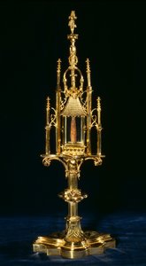 Reliquary Monstrance ristinpalalla, Augsburg, n.1490 (kulta ja puu)