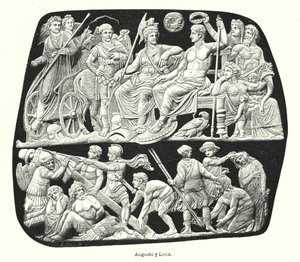 Rooman keisari Augustus ja hänen kolmas vaimonsa Livia (litho) tekijältä German School