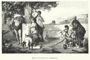 Roomalaiset nukkenäyttelijät Pompejissa (kaiverrus) tekijältä German School