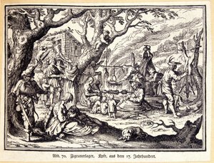 Maaseudun ihmiset keskiajalla. Saksalainen kaiverrus 1700-luvulta. Nimetön. Bibl. Deco Artsista. tekijältä German School