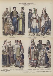 Venäläiset puvut, 1800-luvun loppu (värillinen kaiverrus) tekijältä German School