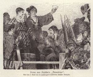Kohtaus Friedrich Schillerin keskeneräisestä näytelmästä Demetrius (kaiverrus) tekijältä German School