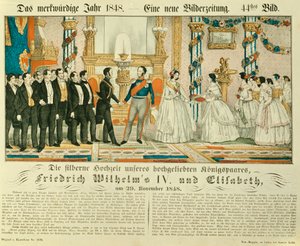 Preussilaisen Frederick William IV:n ja hänen vaimonsa Elizabeth Ludovikan baijerilaisen hopeiset hääpäivät, 1848 (värinen lito) tekijältä German School