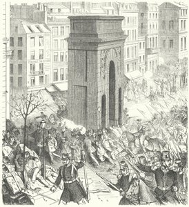 Sotilaita Pariisin kaduilla Ranskan vallankaappauksen aikana joulukuussa 1851 (kaiverrus) tekijältä German School