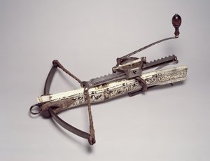 Sporting Crossbow ja Cranquin (teräs- ja puukoristeinen sarvi ja luu)