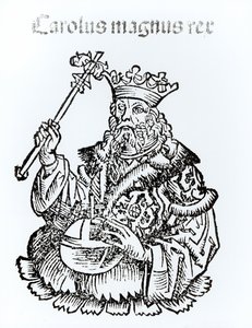 St. Charles (747-814) Hartmann Schedelin (1440-1514) teoksesta "Liber Chronicarum" 1493 tekijältä German School
