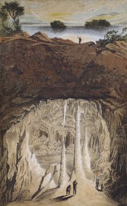 Stalaktiitit ja stalagmiitit luolassa (väri litho) tekijältä German School
