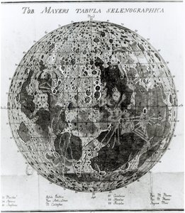 Kuun pinta, kuvitus Johann Hieronymus Schroeterin Selenotopographische Fragmentesta, julkaistu vuonna 1791 tekijältä German School
