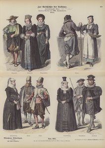 Sveitsiläiset puvut, 1600-luvun puoliväli (värillinen kaiverrus) tekijältä German School