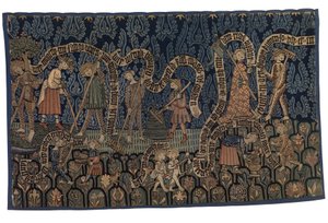 Heinäkuuta kuvaava kuvakudos, n. 1400-25 (villaa ja pellavaa) tekijältä German School