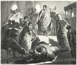 Tarquinius Superbus murhaa anoppinsa Servius Tulluksen saadakseen Rooman valtaistuimen (kaiverrus) tekijältä German School