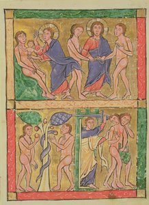 Aadamin ja Eevan luominen, avioliitto, kiusaus ja karkottaminen, 1200 (wc vellum) tekijältä German School