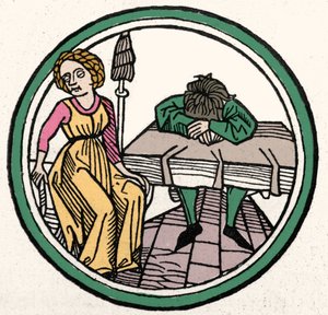 Neljä luonnetta: Melankolinen (surullinen ja masentunut) ksylografia, Augsburg 1480 tekijältä German School