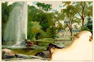 Schlossgarten ja Karlsruhen palatsi Karlsruhessa, Saksassa (värilitho) tekijältä German School