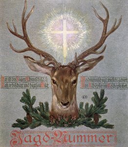 St. Hubertin polttare (655-727), kansikuva metsästyslehdestä, 1908 tekijältä German School