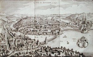 Luzernin kaupunki, Sveitsi, Johann Jacob Scheuchzerin Itinera Alpinasta, julkaistu 1706 (kaiverrus) tekijältä German School