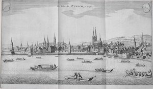 Zürichin kaupunki, Sveitsi, Johann Jacob Scheuchzerin Itinera Alpinan II osasta, julkaistu 1706 tekijältä German School