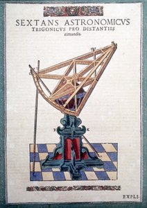 Tähtitieteellinen sekstantti Tycho Brahen (1546 - 1601), Wandsbeckin teoksessa "The Mechanism of Astronomy" tekijältä German School
