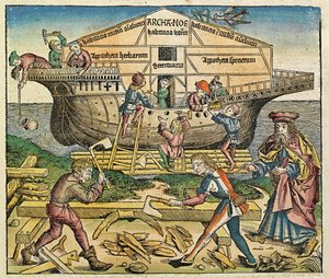 Nooan arkin rakennus, julkaistu Nürnberg Chroniclessa, 1493 tekijältä German School