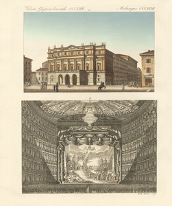 Teatteri Della Scala Milanossa (värillinen kaiverrus) tekijältä German School