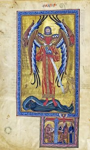 Jumalallisen rakkauden teofaania (näky jumalallisten töiden kirjasta), n. 1220-1230 (guassi pergamentilla) tekijältä German School